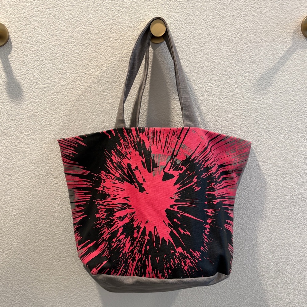 Rory Beca Pink and Gray Canvas Splatter Paint Graphic Tote Bag NWOT